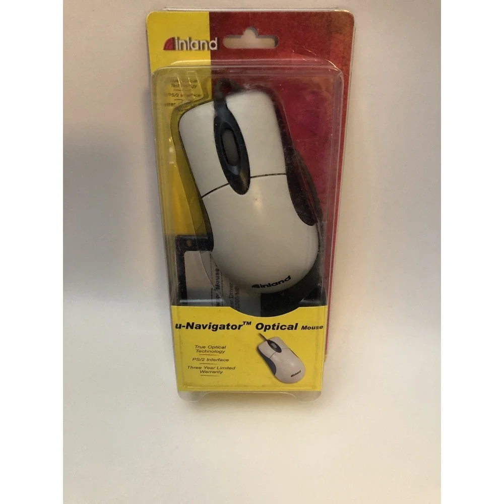 Inland u-Navigator Optical Mouse Vintage PS/2 Wired White Blue 07236 New Sealed